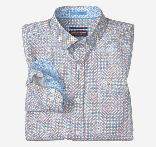 Printed Cotton Shirt - Orange/Blue Diamond
