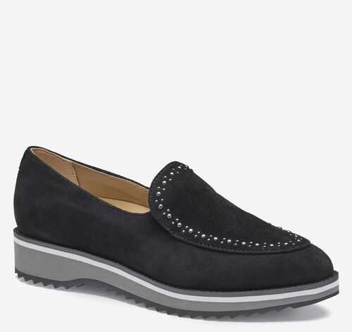 Ulyssa Studded Loafer - Black Kid Suede