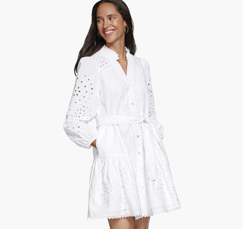 Button-Front Eyelet Dress - White