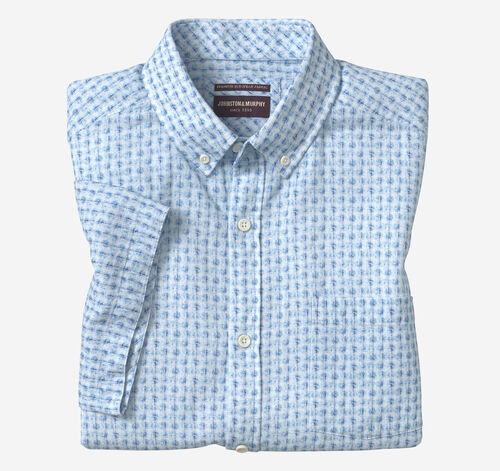 Cotton-Linen Short-Sleeve Print Shirt - Blue Illusion