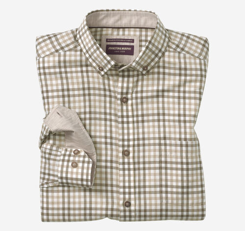 Heathered Woven Shirt - Tan/Brown Tonal Check