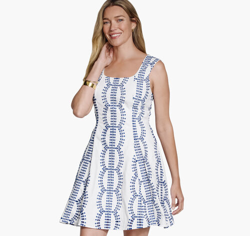 Sleeveless Eyelet Dress - White/Blue
