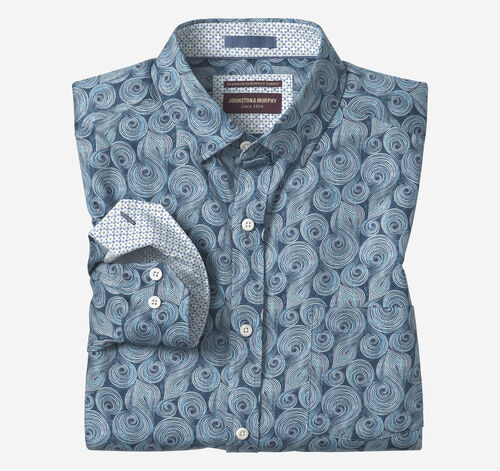 Printed Cotton Shirt - Navy Dotted Swirl
