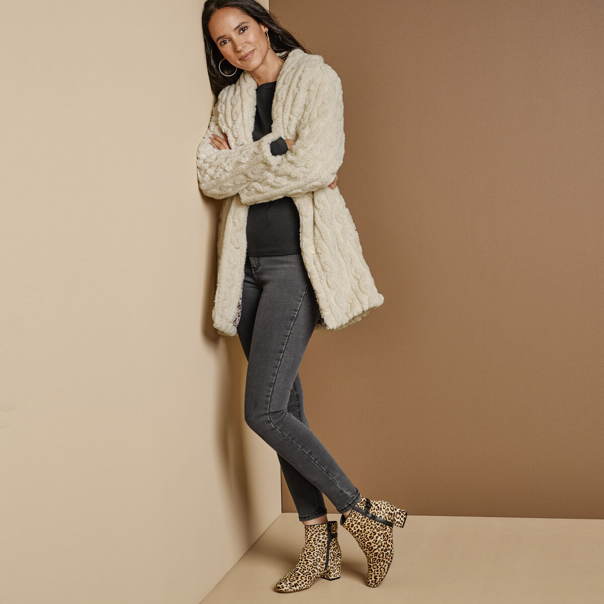 Cable Faux-Fur Coat image number null