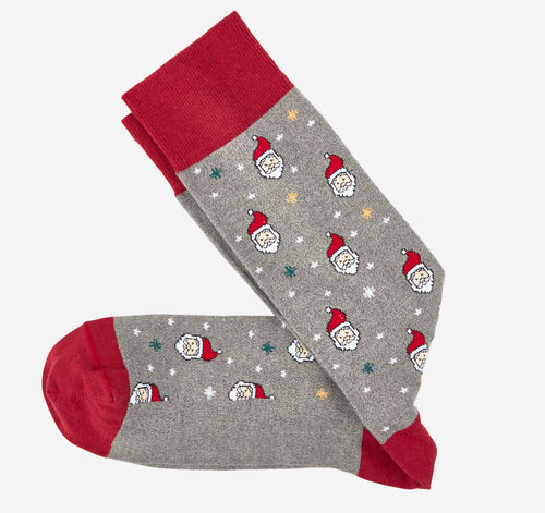 Pima Cotton Holiday-Themed Socks - Gray Santa and Snowflakes