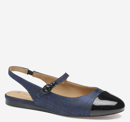 Claire Mary Jane Slingback - Navy Italian Plaid Fabric/Black Patent Leather