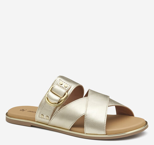 Shayla Cross-Band Slide - Gold Metallic Sheepskin