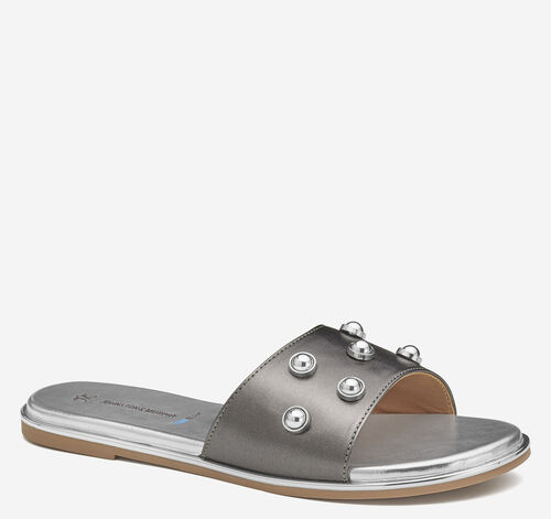 Shayla Embellished Slide - Pewter Metallic Sheepskin