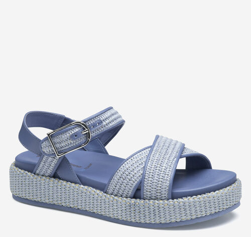 Carli Cross-Band Sandal - Light Blue Raffia/Nappa Leather