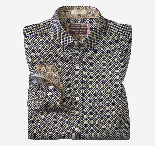 Printed Cotton Shirt - Black Diamond Grid