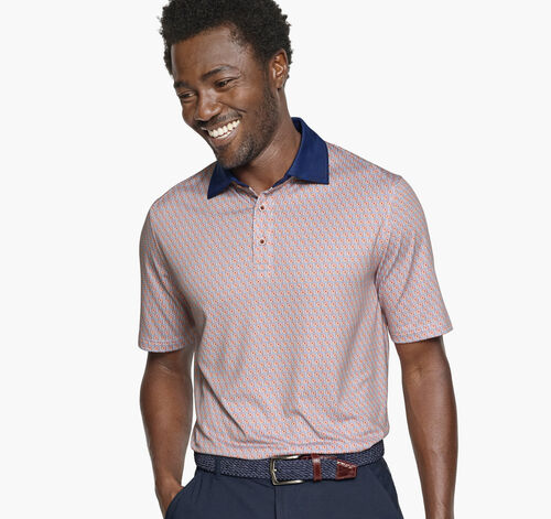 XC4® Performance Solid-Collar Print Polos + Cool Degree™ - Orange/Navy Hexagon Dot