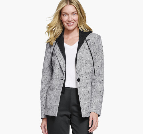 Tweed Blazer with Removable Hooded Bib - Black/White
