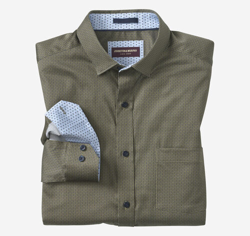 Printed Cotton Shirt - Olive/Navy Linked Oval