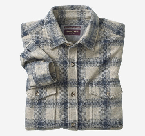 Brushed Button-Front Knit Shirt - Gray/Blue Windowpane