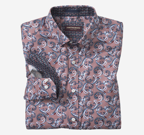 Printed Cotton Shirt - Burgundy Checkered Paisley