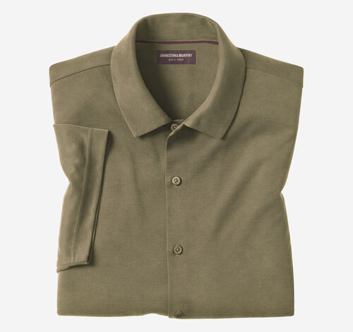 Vintage Birdseye Button-Front Shirt - Olive