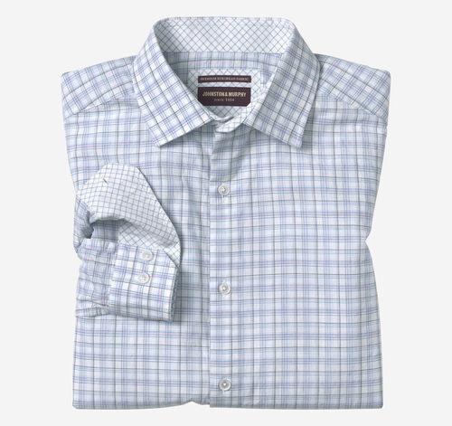 Linen-Blend Dress Shirt - Pink/Multi Framed Grid Plaid