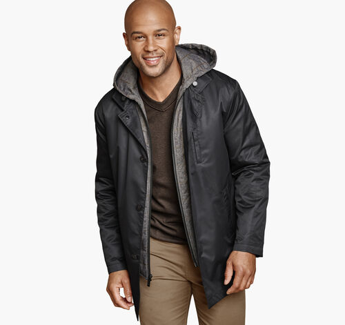 Upton Water-Resistant Raincoat with Removable Liner - Black/Taupe Plaid