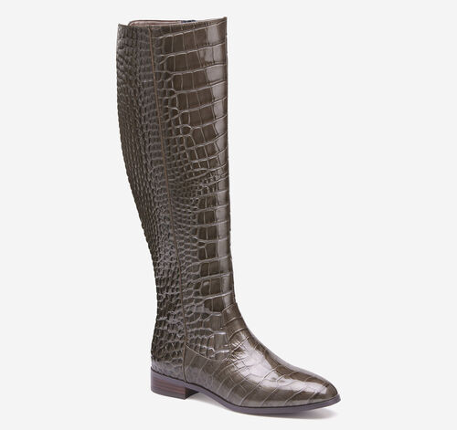 Tinsley Riding Boot - Brown Pearlized Croc Embossed Patent Calfskin