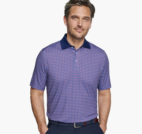 XC4® Performance Solid-Collar Print Polos + Cool Degree™ - Navy/Red Slanted Oval