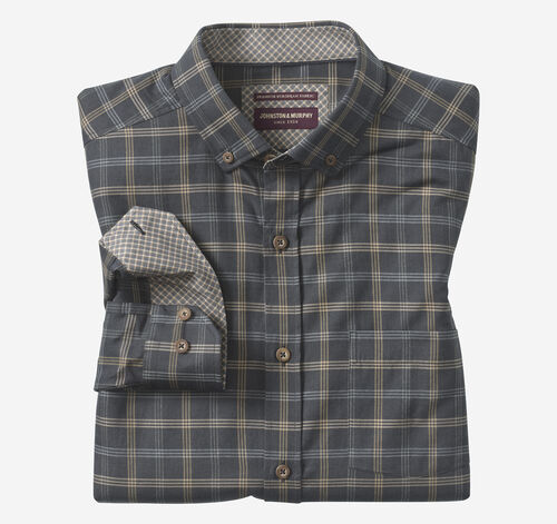 Heathered Woven Shirt - Charcoal/Tan Triple Grid Check
