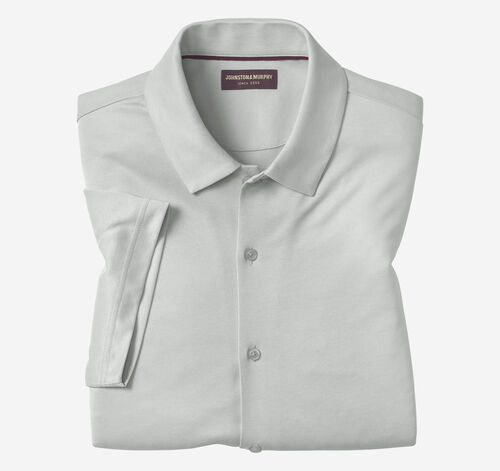 Vintage Birdseye Button-Front Shirt - Light Gray