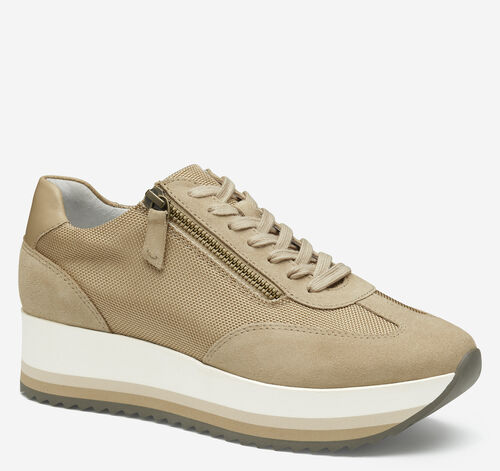 Gracie Side-Zip Lace Up - Sand Nylon/Suede