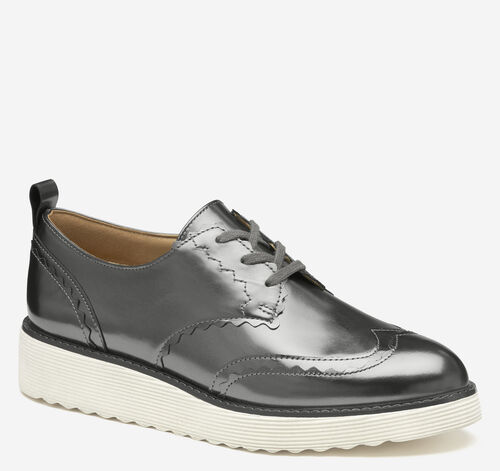 Mitzi Scalloped Wingtip - Pewter Metallic Italian Sheepskin