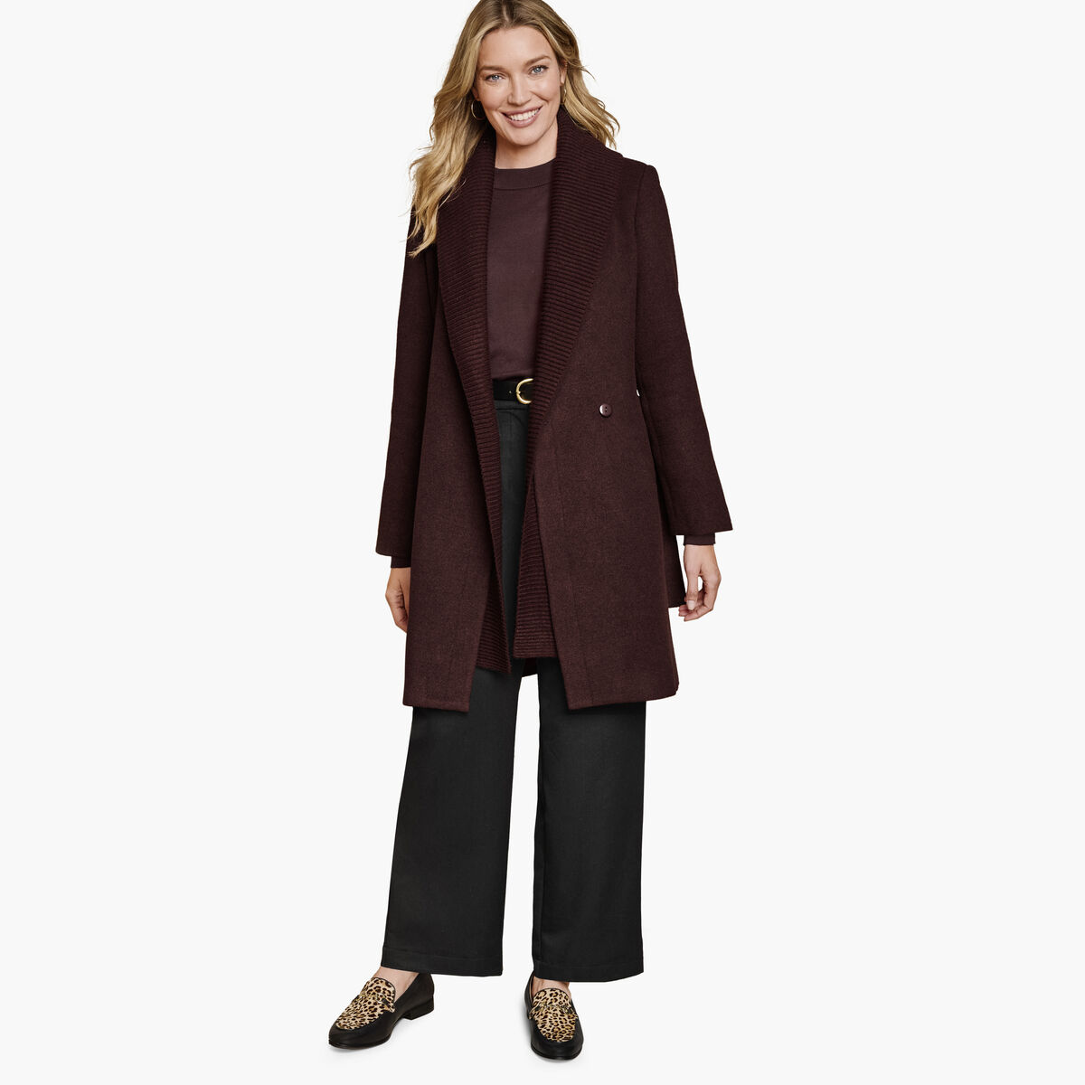 Wool-Blend Coat with Removable Knit Collar image number null
