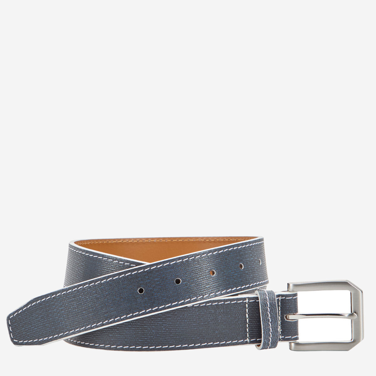 White-Edged Textured Leather Belt image number null