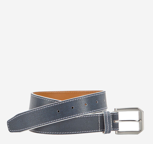 White-Edged Textured Leather Belt - Navy