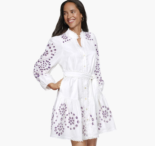 Game Day Button-Front Eyelet Dress - White/Purple