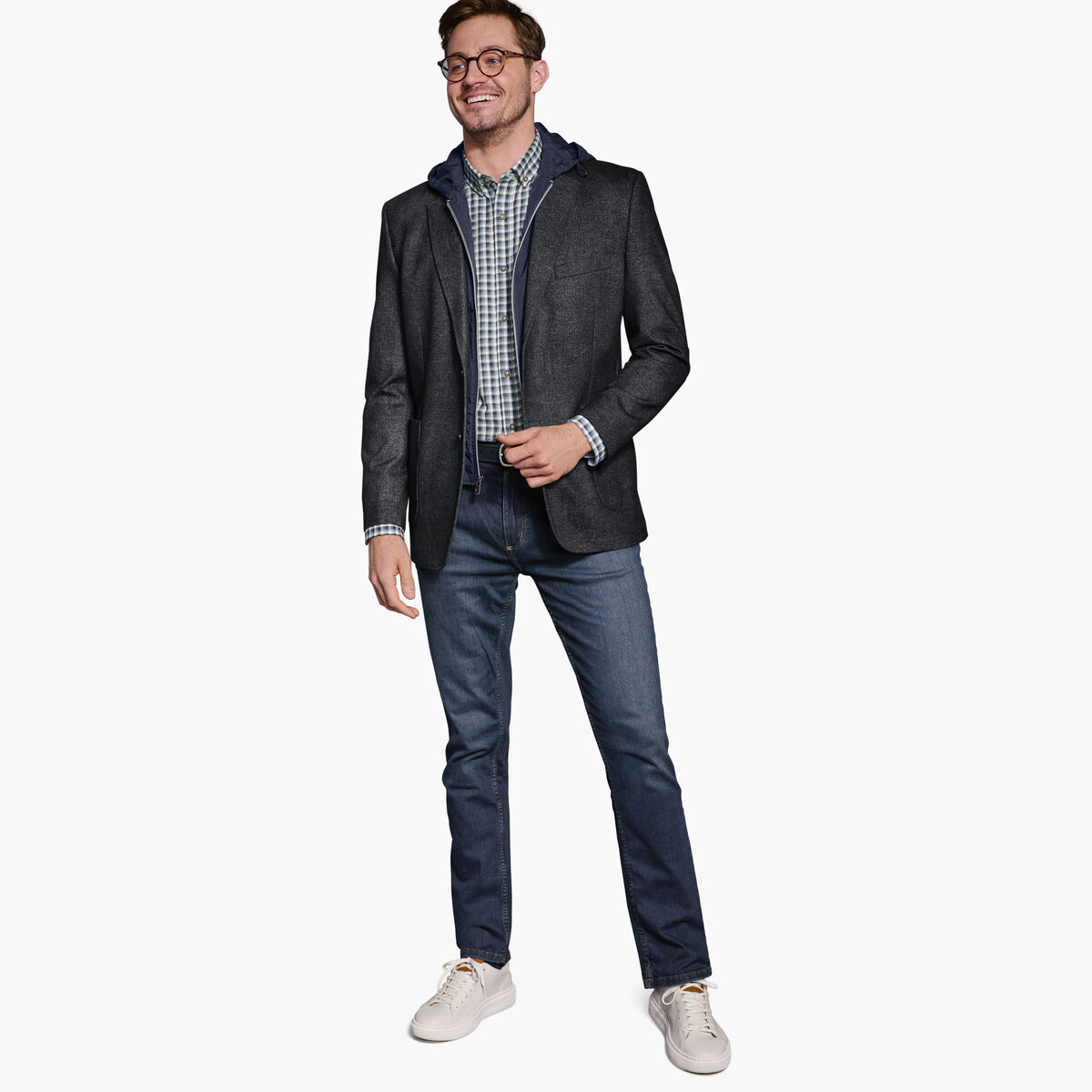 Removable Hooded/Bib Knit Blazer image number null