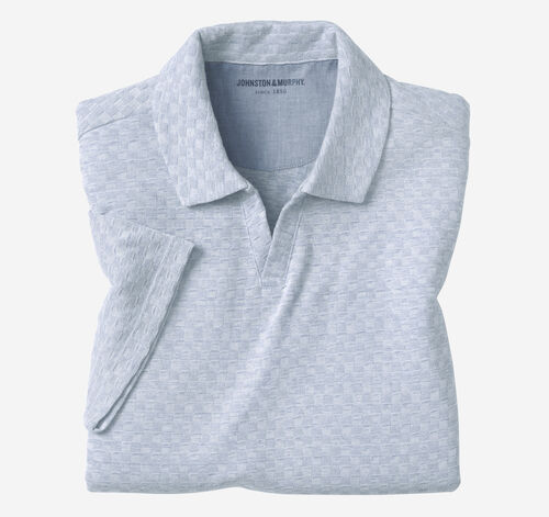 Basketweave V-Neck Polo - Light Blue