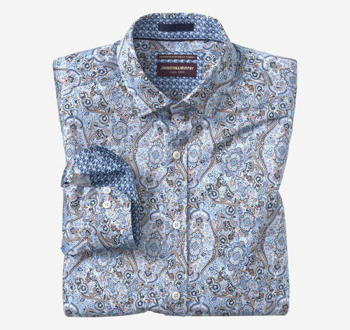 Printed Cotton Shirt - Blue/Brown Layered Paisley