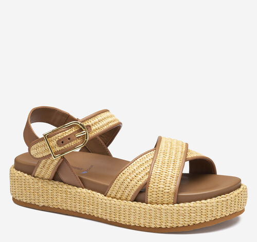 Carli Cross-Band Sandal - Natural Raffia/Cognac Nappa Leather