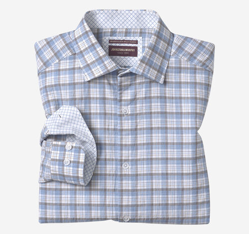 Linen-Blend Dress Shirt - Blue/Multi Outline Grid Plaid