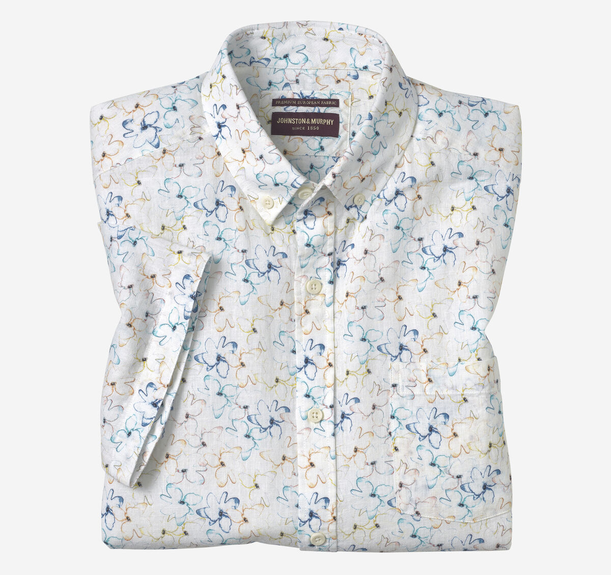 Cotton-Linen Short-Sleeve Print Shirt image number null