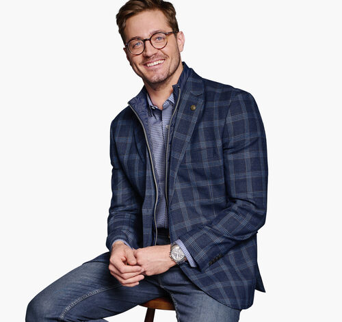 Wool Bib Blazer - Navy Plaid