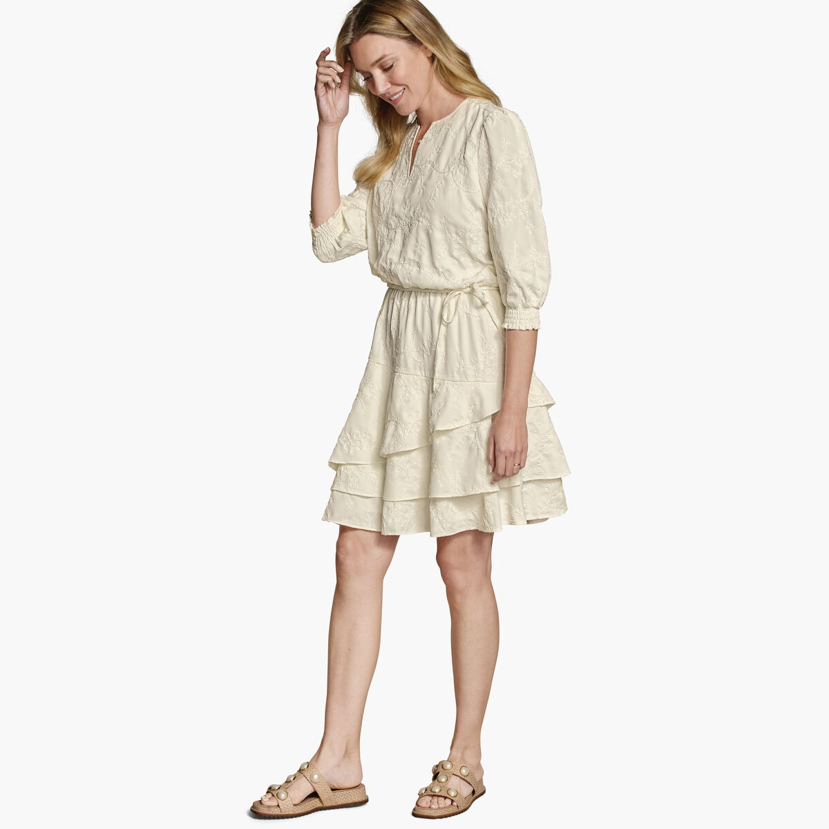 Embroidered Floral Tiered Dress image number null