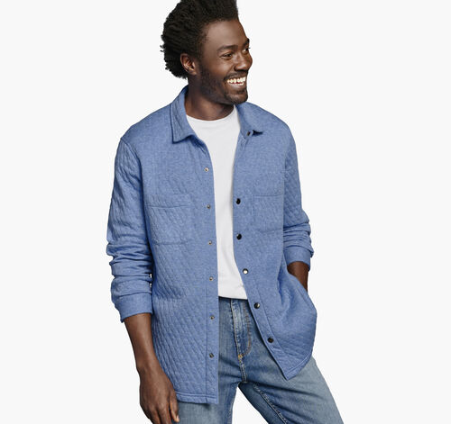 Quilted Snap-Front Knit - Light Blue Heather