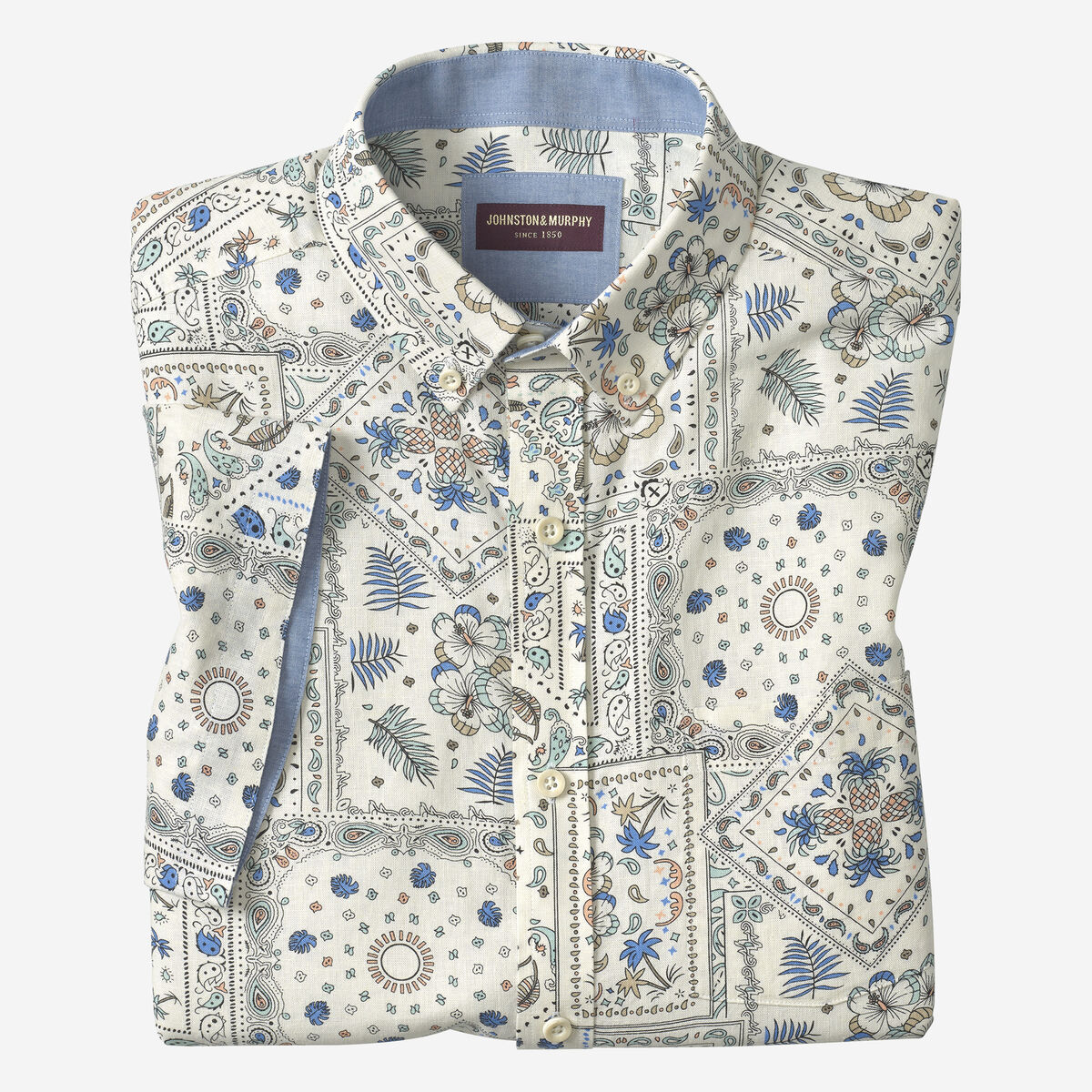 Linen-Blend Short-Sleeve Print Shirt image number null
