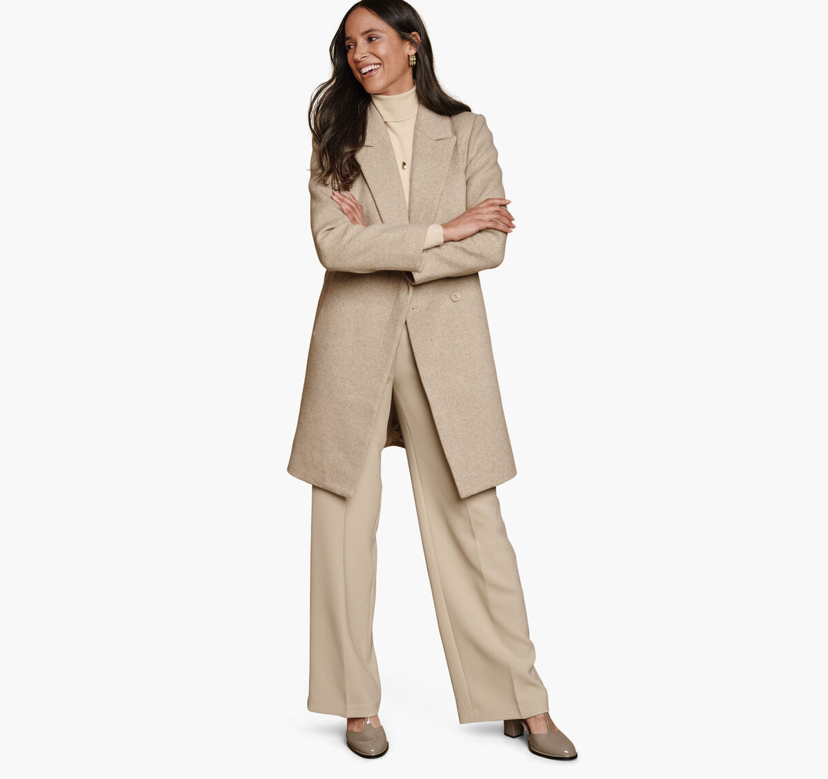 Wool-Blend Coat with Removable Knit Collar image number null