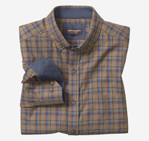 Heathered Woven Shirts - Tan Box Plaid