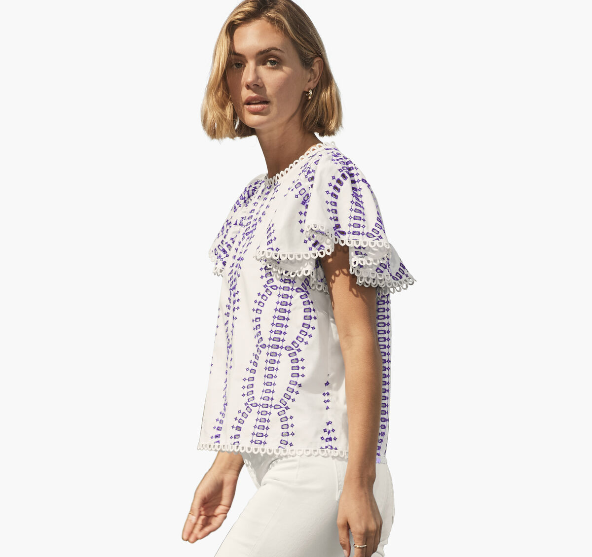 Game Day Eyelet Flutter Sleeve Top image number null