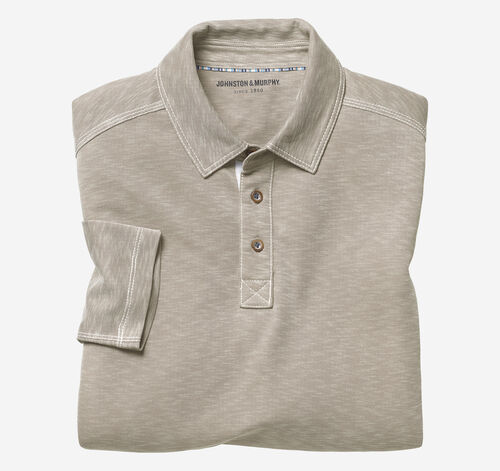 Vintage Slub Long-Sleeve Polo - Tan