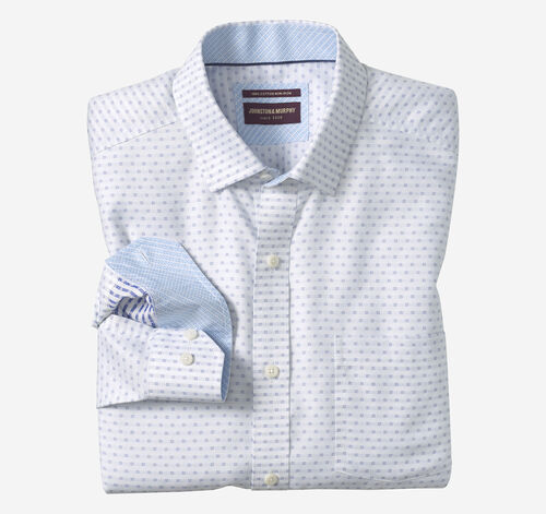 Ovation Non-Iron Dress Shirt - White/Navy Tonal Diamond
