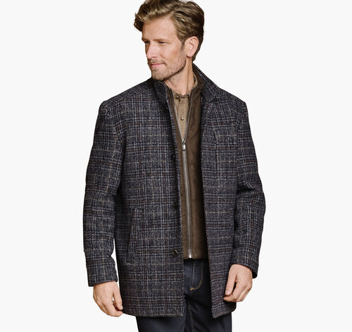 Upton Car Coat - Navy/Brown Plaid