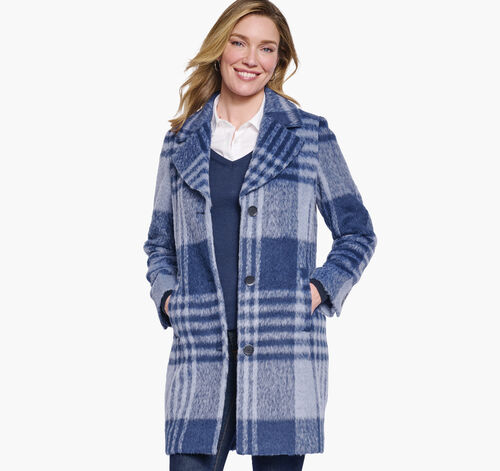 Brushed Plaid Coat - Blue/Navy