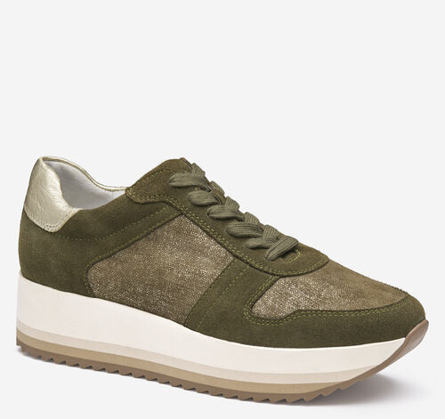 Gracie Colorblock Lace-Up - Olive Suede/Italian Metallic Kid Suede